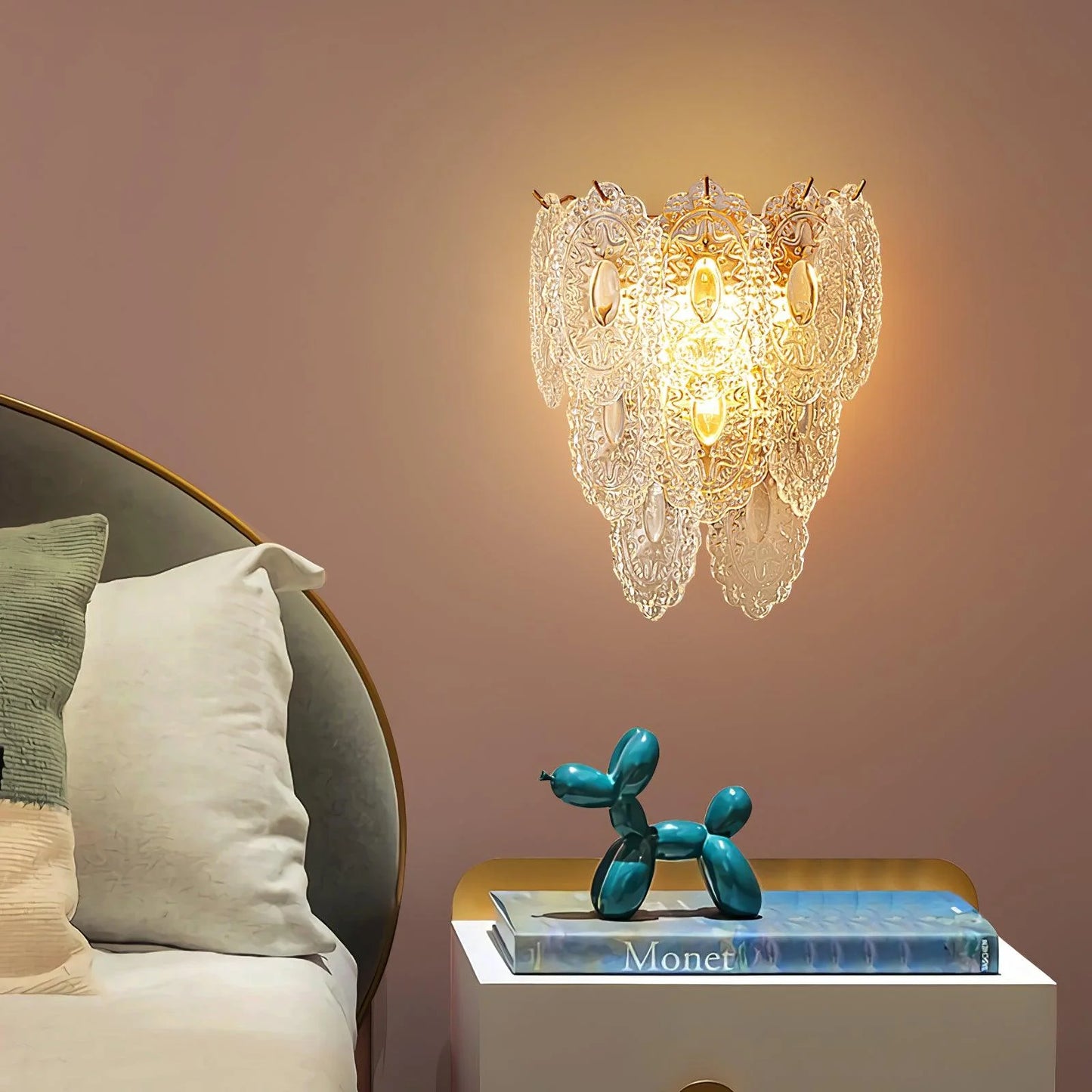 Carved Leaves Transparent Glass Wall Lamp