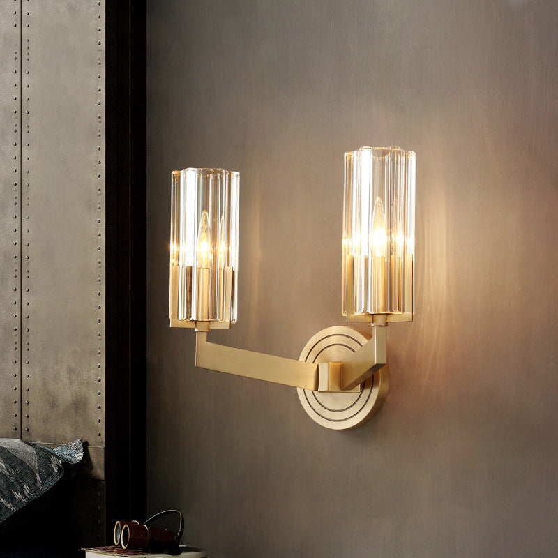 Candle Type Glass Brass Wall Lamp