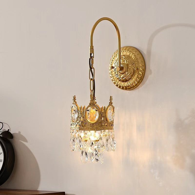 French Crown Crystal Wall Lamp
