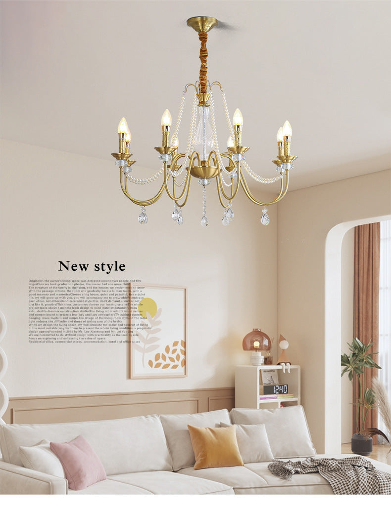 Kina Brass Crystal Candle Chandelier Lamp