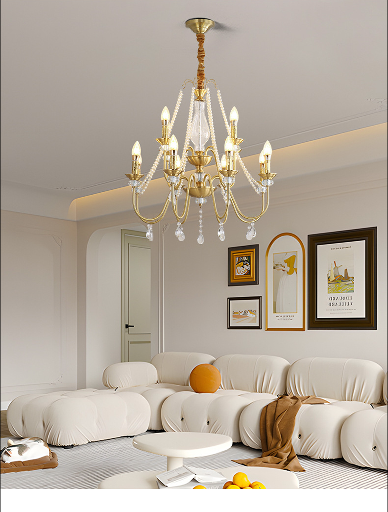 Kina Brass Crystal Candle Chandelier Lamp