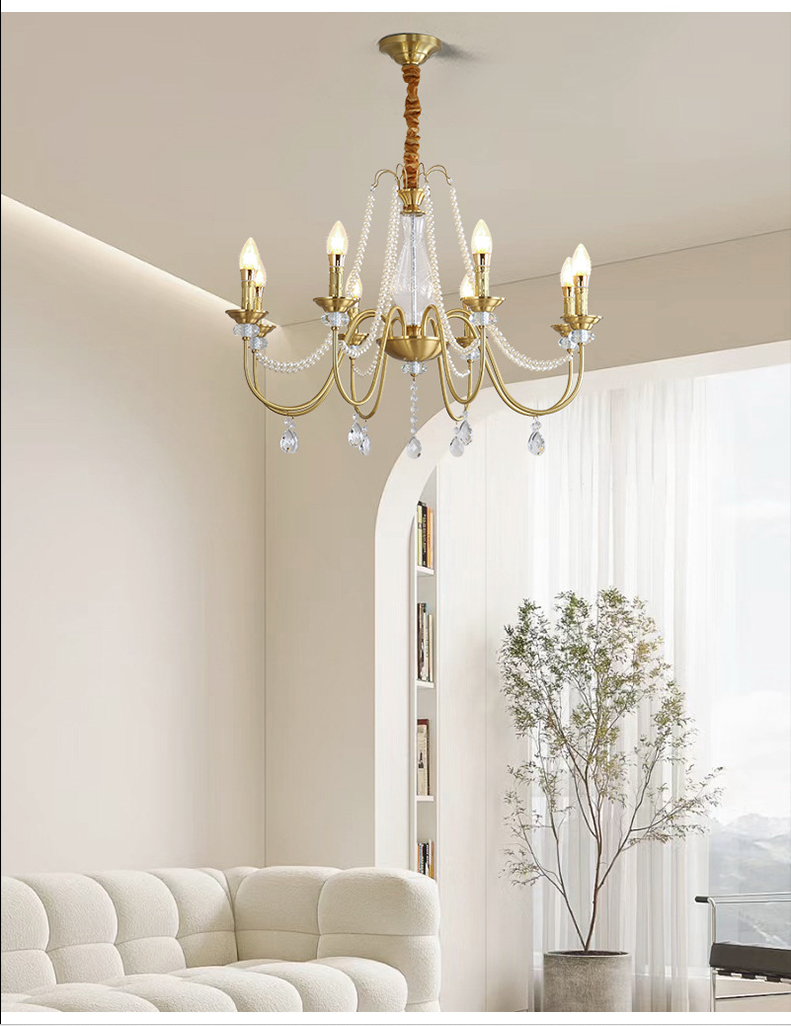 Kina Brass Crystal Candle Chandelier Lamp