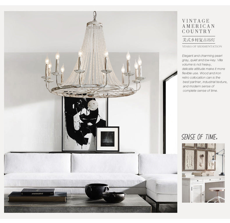 Aged Iron Wrought Crystal Chandelier