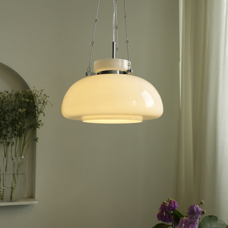 1-Light Semi Dome Pendant Light.Opal Glass