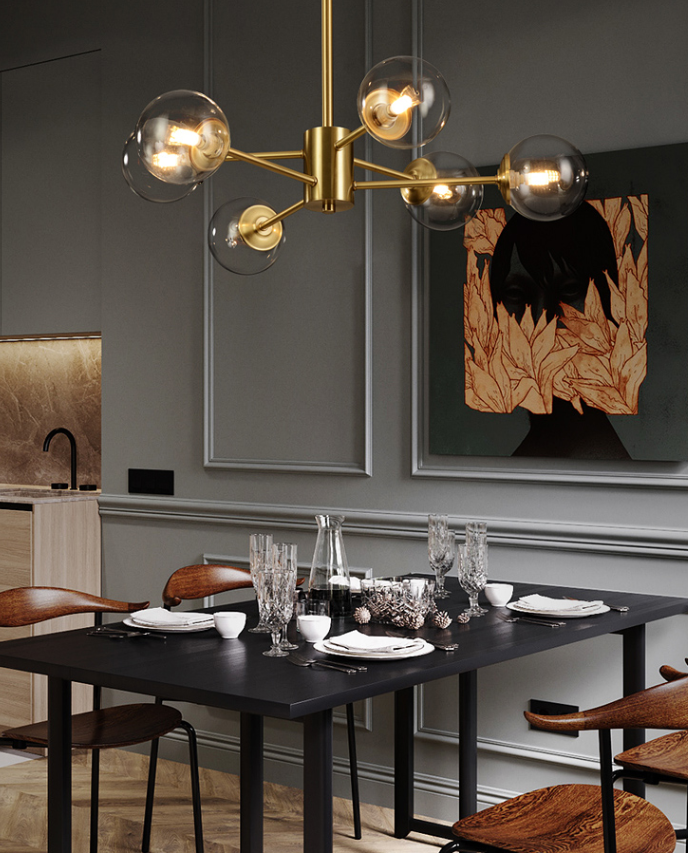 Karrington Glass Ball Brass Chandelier