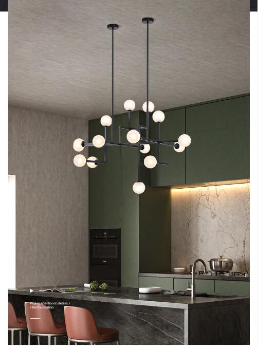 Wrought Iron Glass Ball Black Chandelier