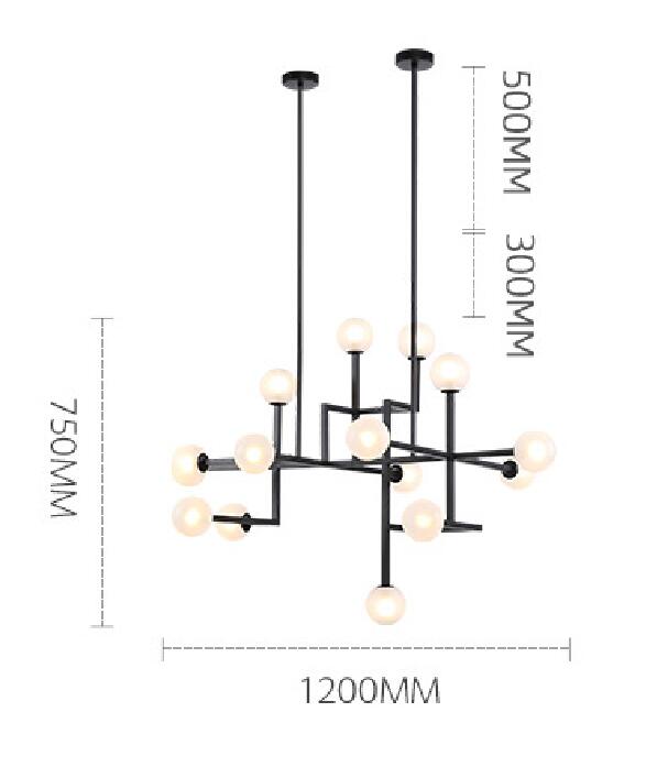Wrought Iron Glass Ball Black Chandelier
