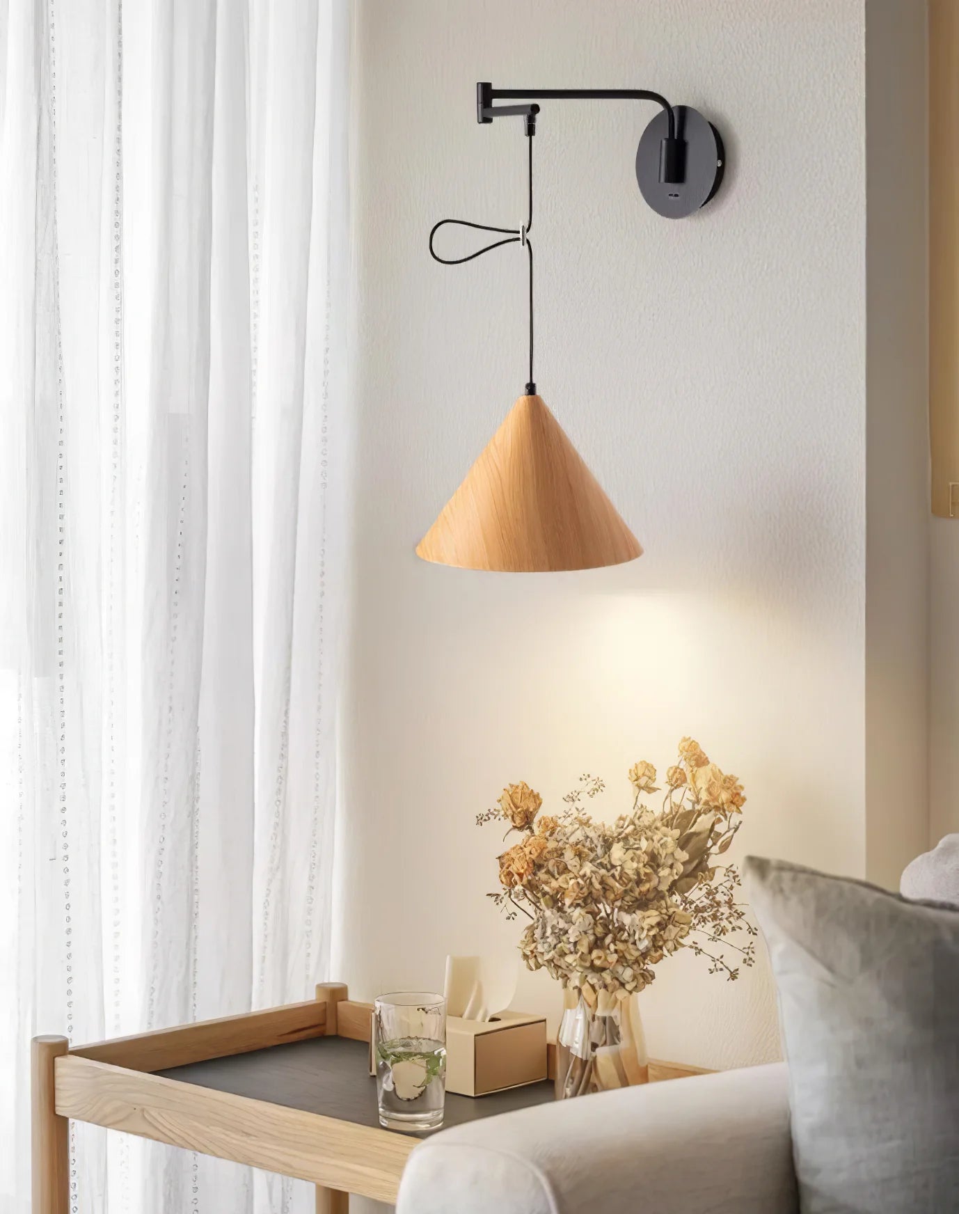 Wood Grain Conical Wall Lamp