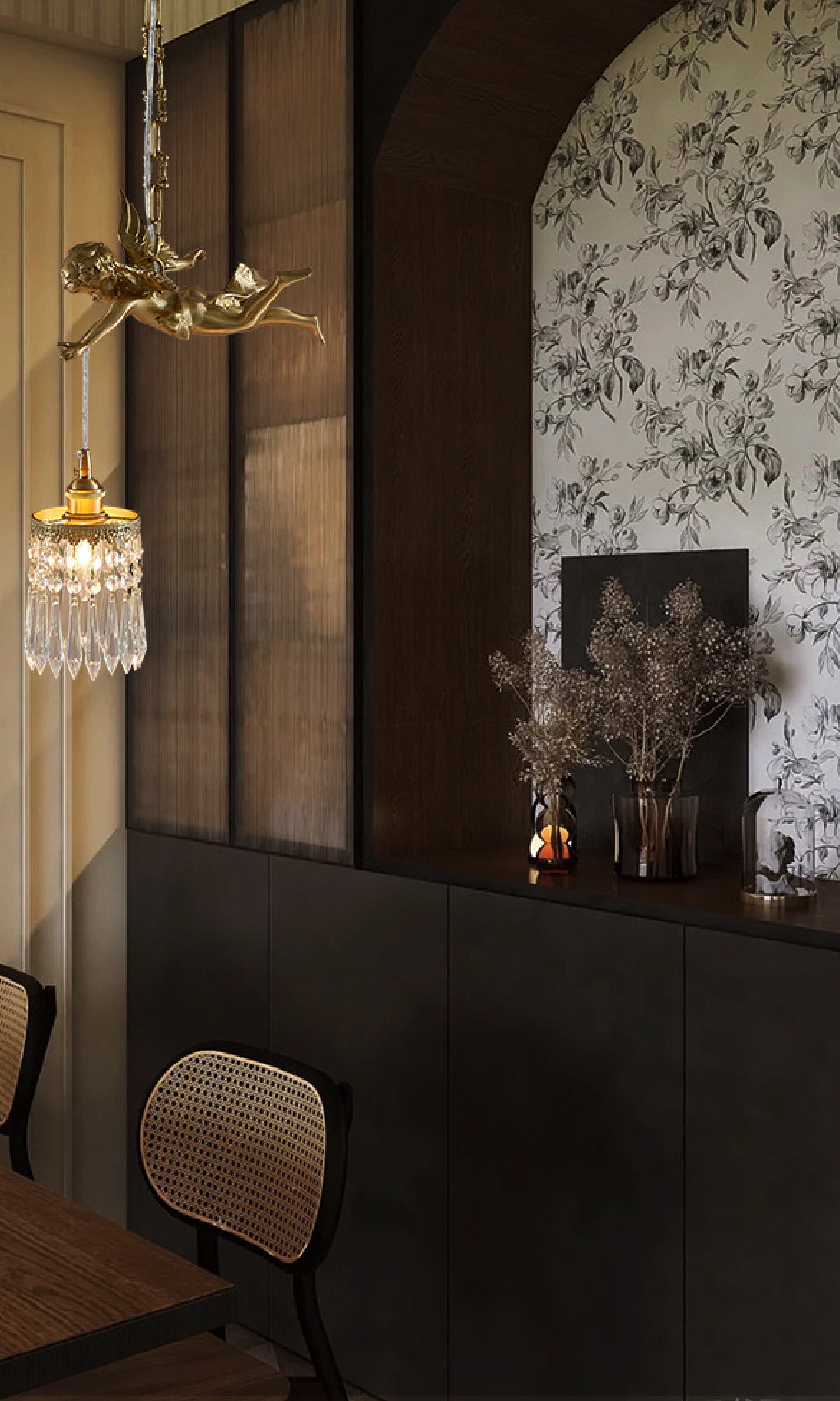 Chloe Angel Brass Crystal Suspension Lamp