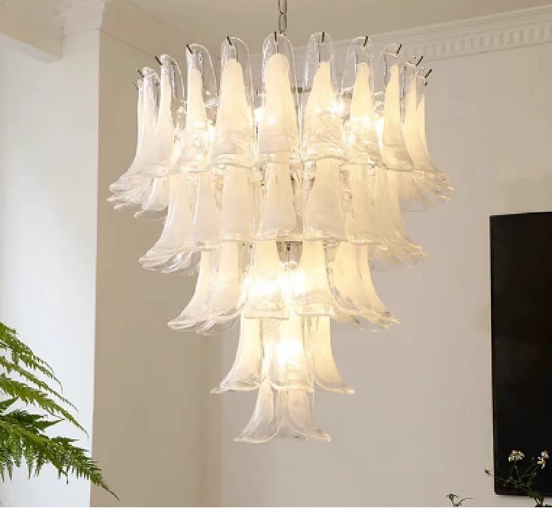 Cloudy White Glass Chandelier