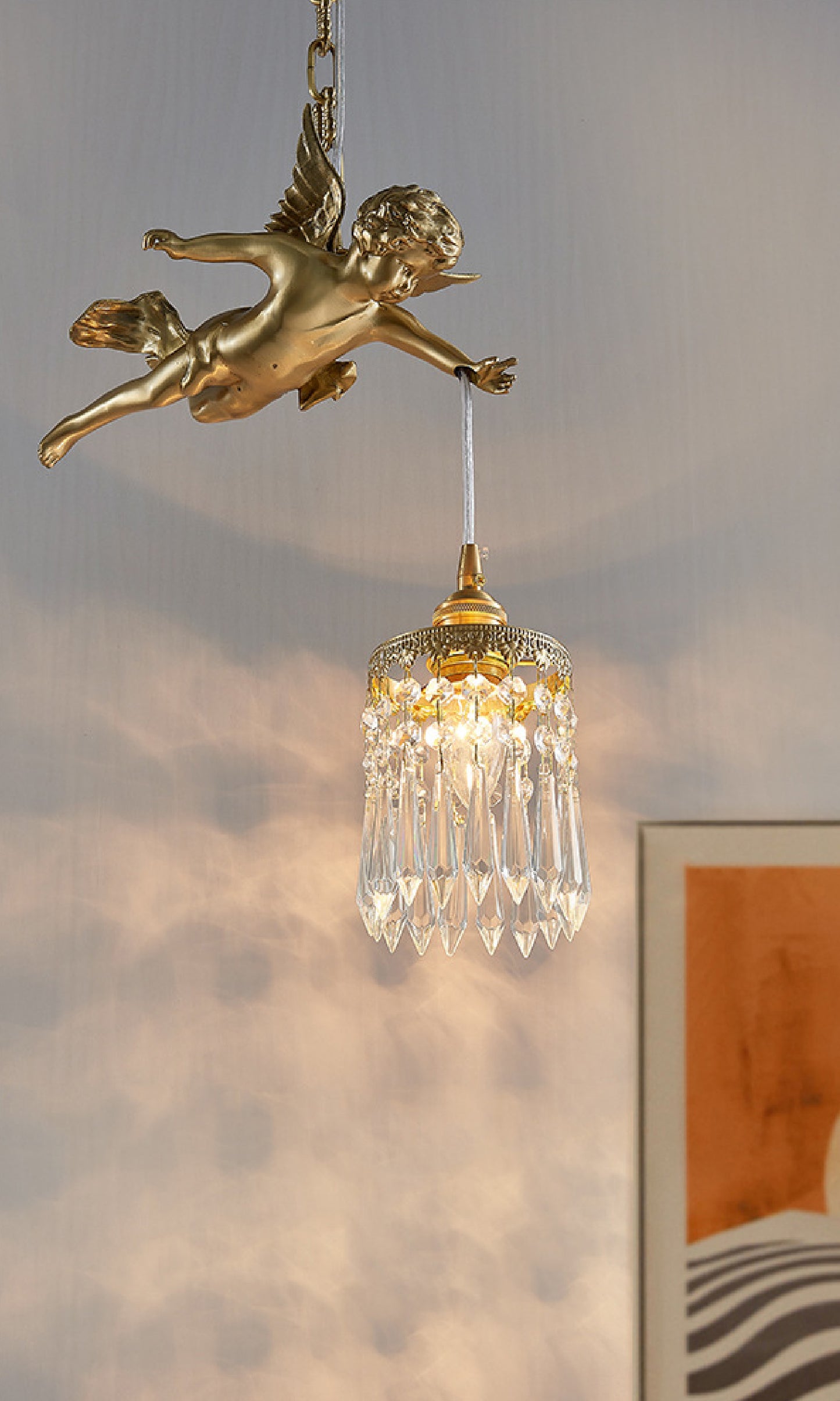 Chloe Angel Brass Crystal Suspension Lamp
