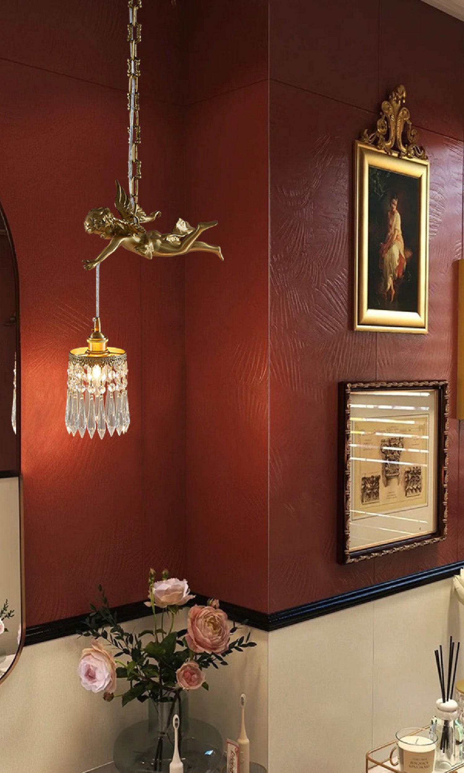 Chloe Angel Brass Crystal Suspension Lamp