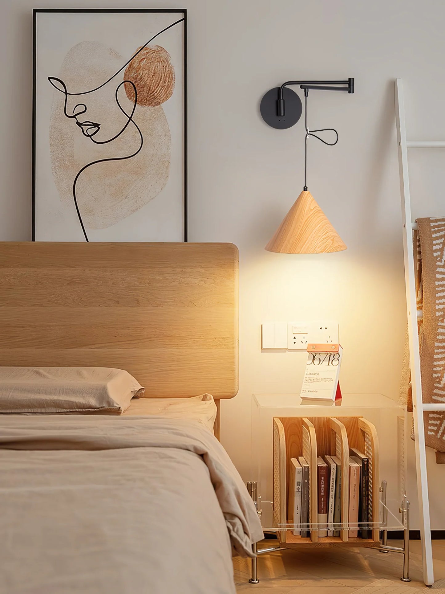 Wood Grain Conical Wall Lamp