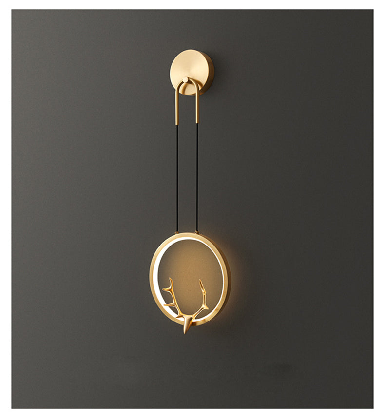Round Golden Antler Wall Lamp