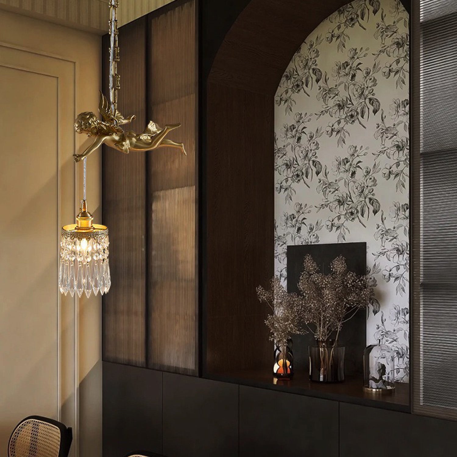 Chloe Angel Brass Crystal Suspension Lamp