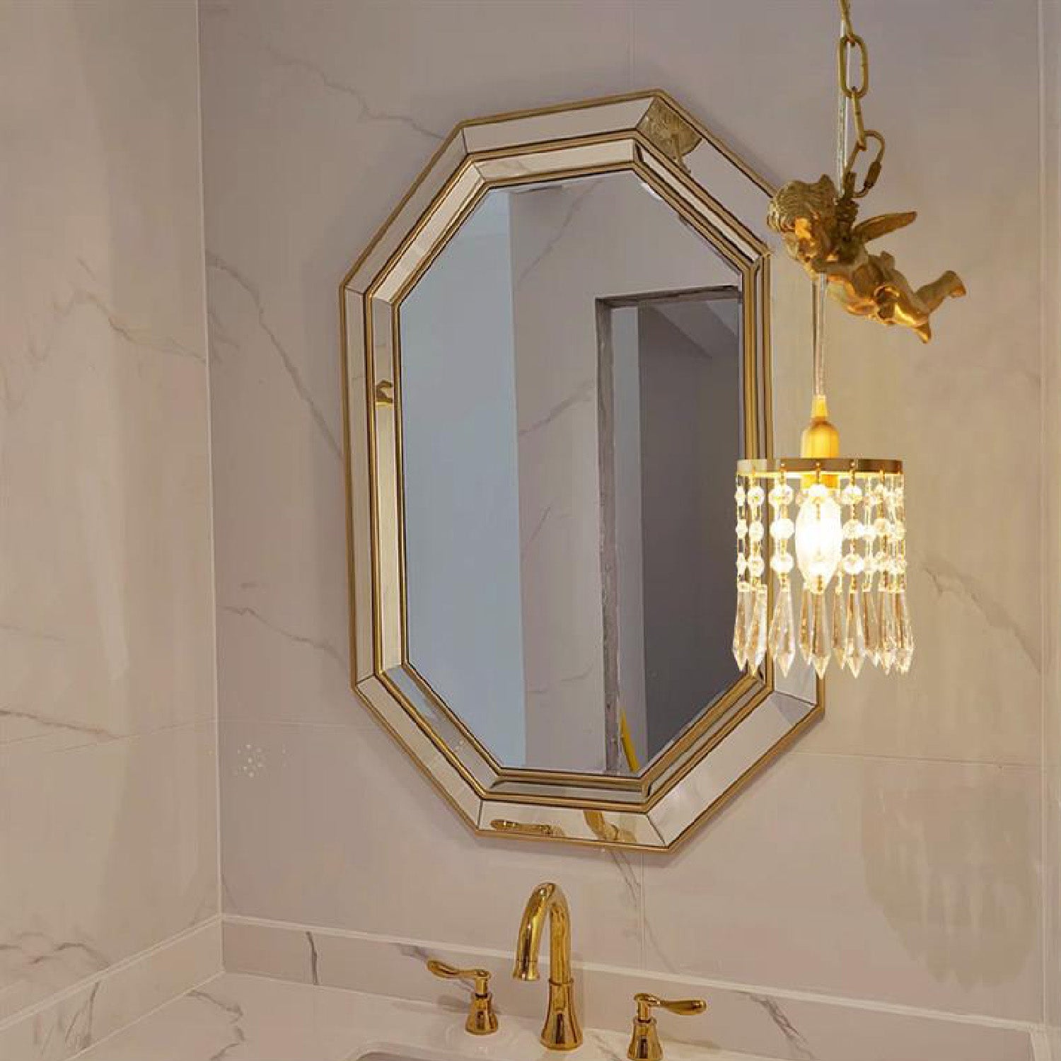 Chloe Angel Brass Crystal Suspension Lamp