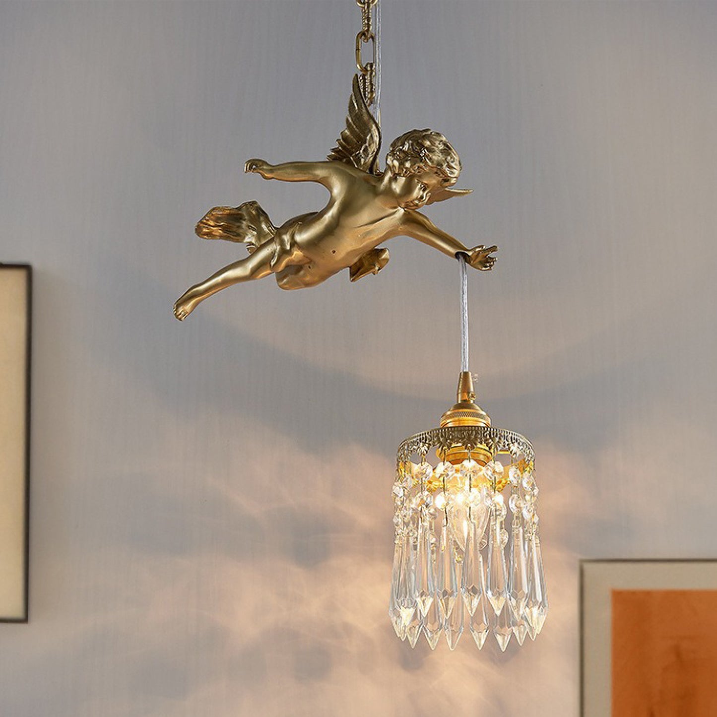 Chloe Angel Brass Crystal Suspension Lamp