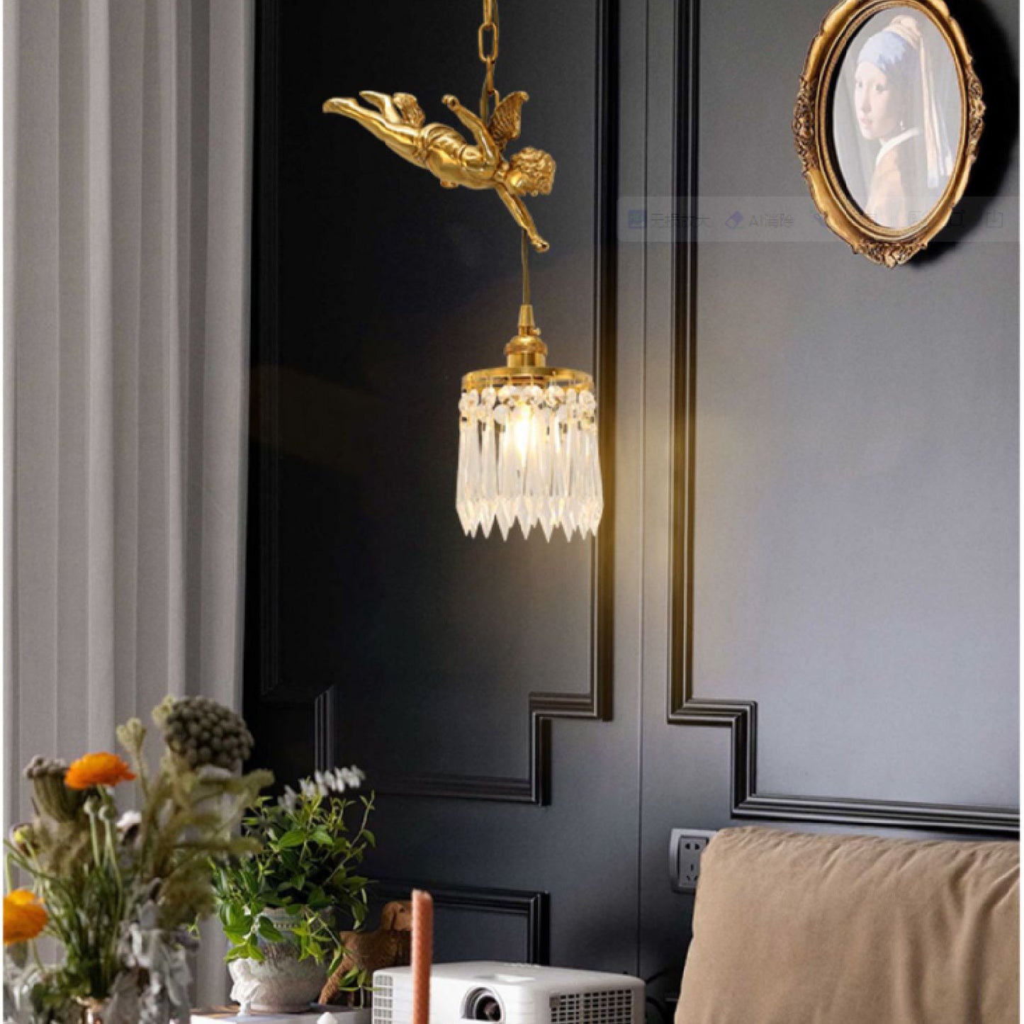 Chloe Angel Brass Crystal Suspension Lamp