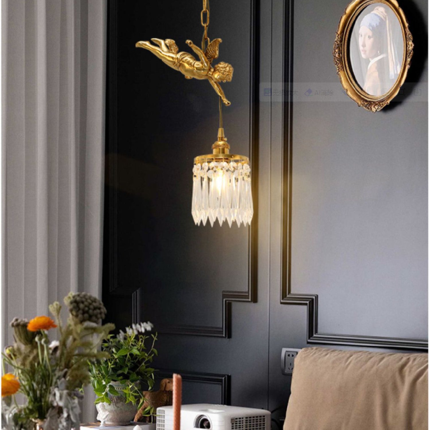 Chloe Angel Brass Crystal Suspension Lamp