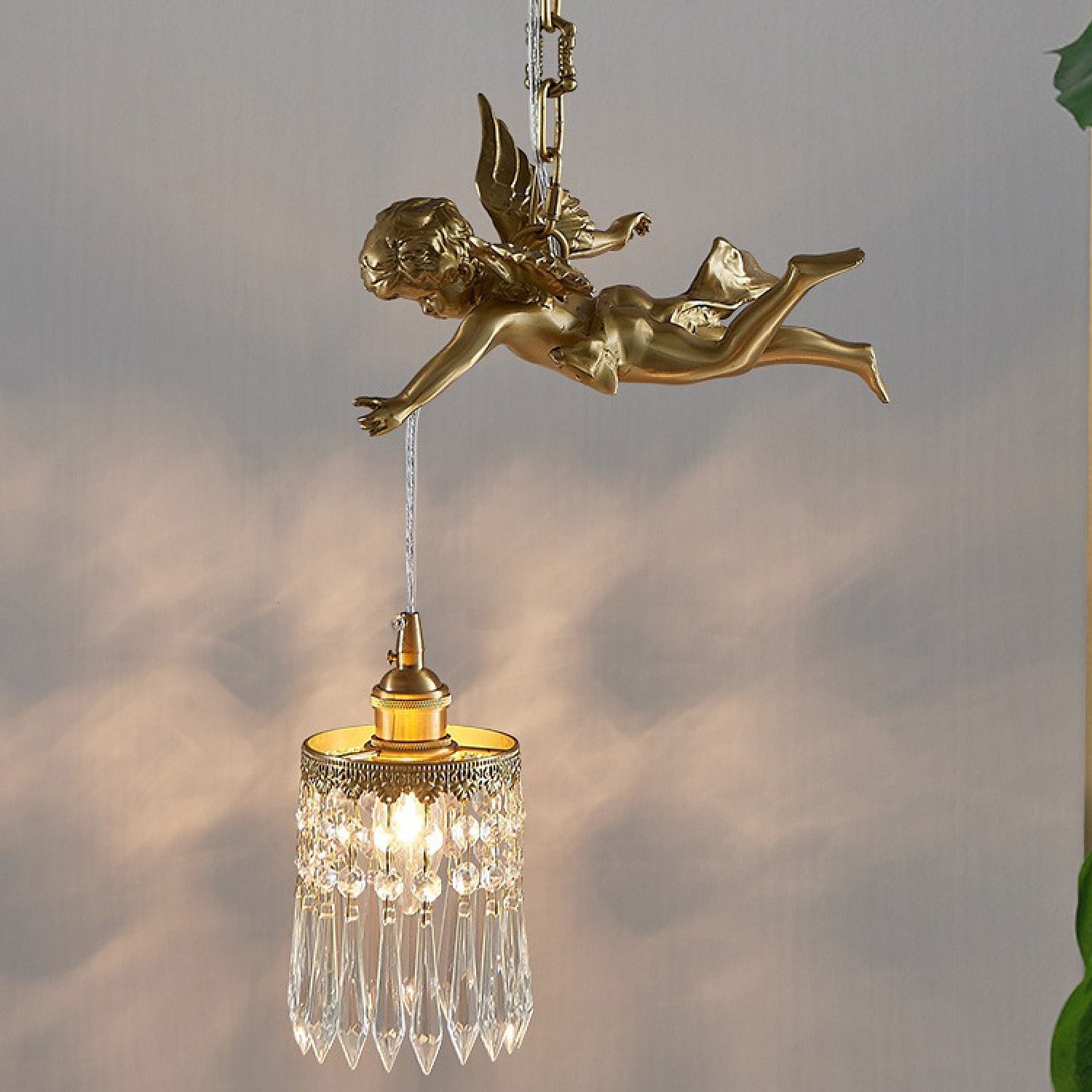Chloe Angel Brass Crystal Suspension Lamp
