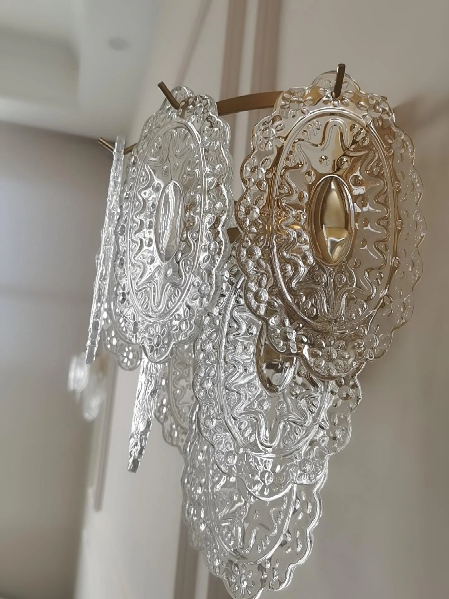 Carved Leaves Transparent Glass Wall Lamp