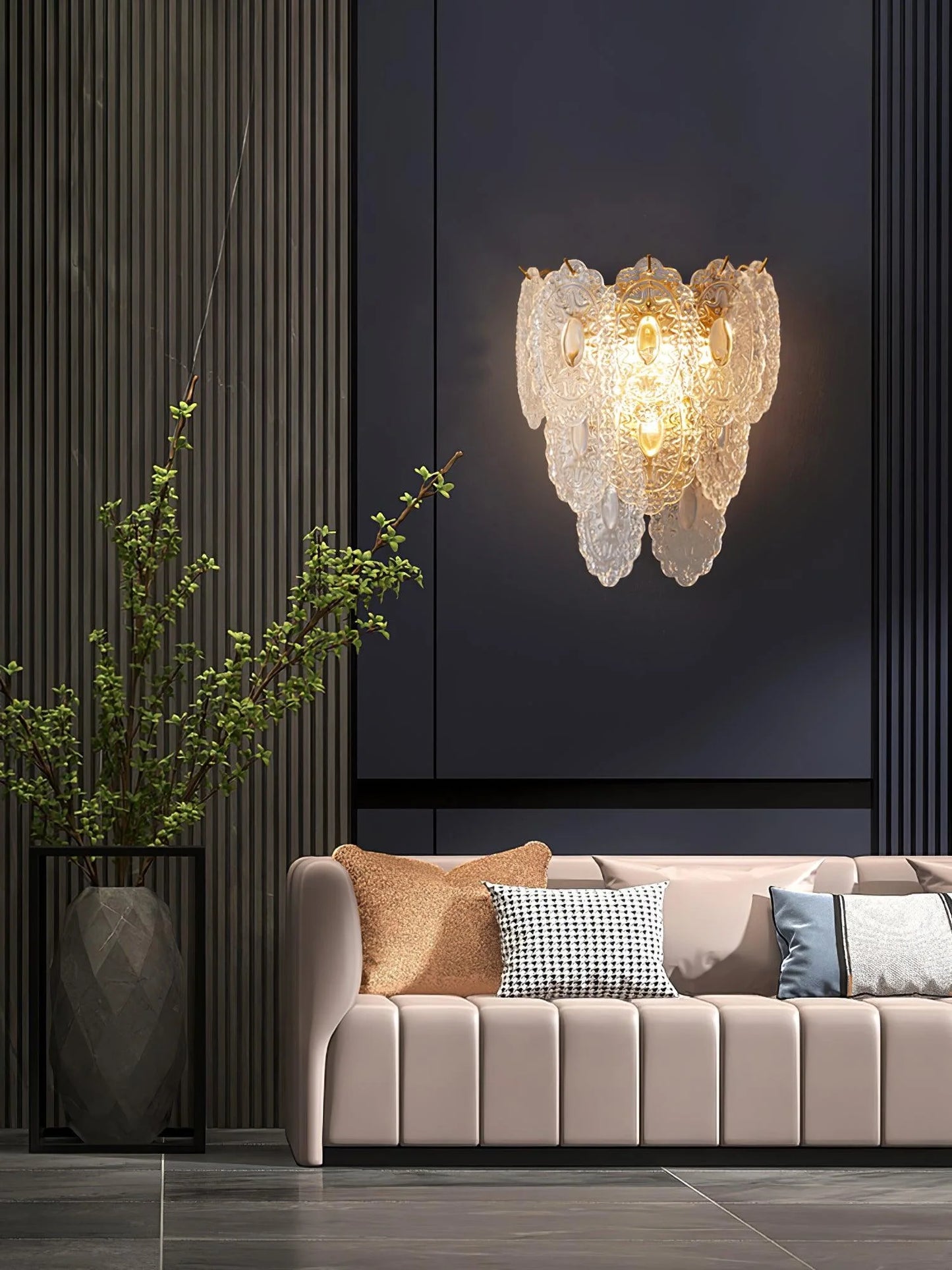 Carved Leaves Transparent Glass Wall Lamp