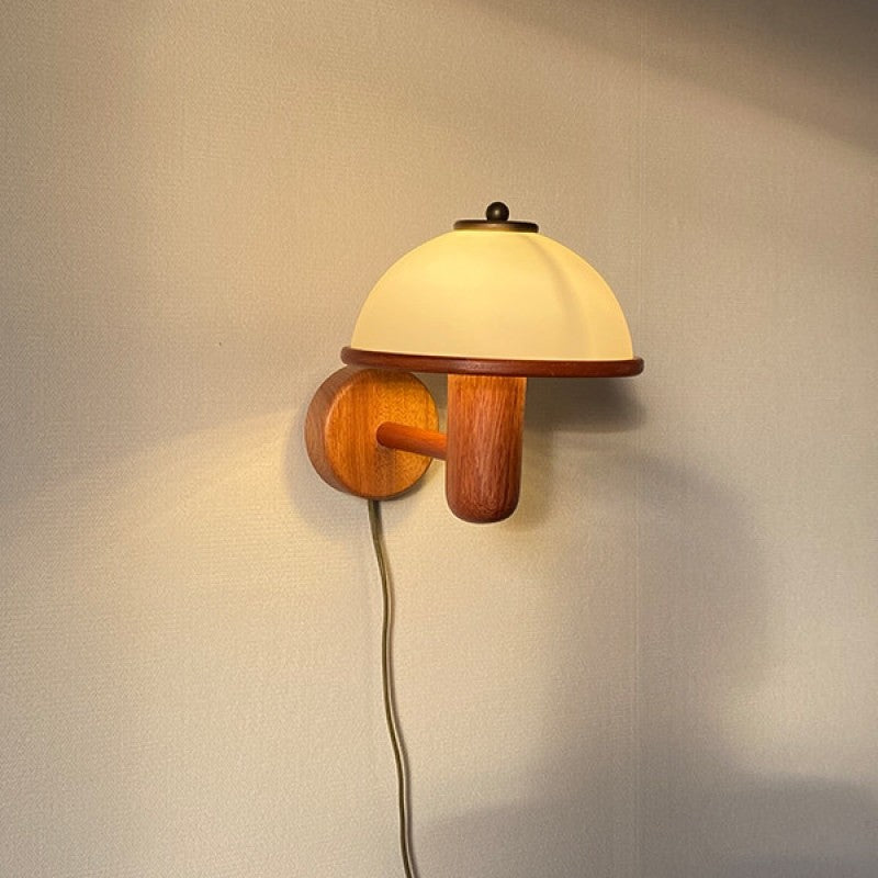 Walnut And Mushroom Wall Lamp