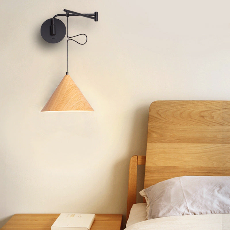 Wood Grain Conical Wall Lamp