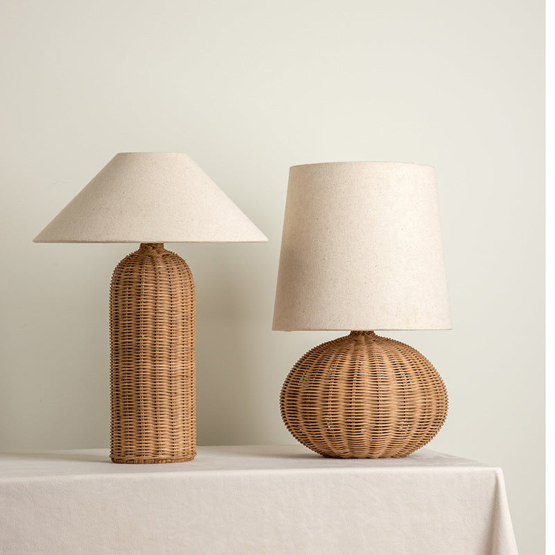 Japanese Wabi-Sabi Retro Rattan Bedside Table Lamp
