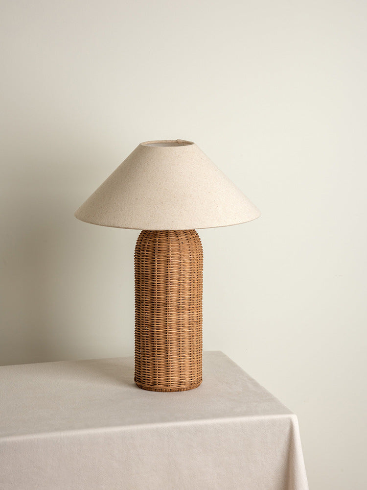Japanese Wabi-Sabi Retro Rattan Bedside Table Lamp