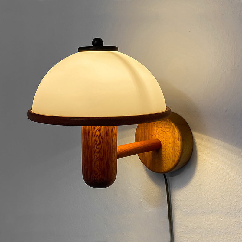 Walnut And Mushroom Wall Lamp