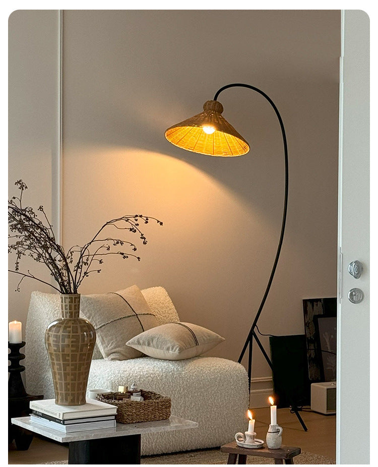 Masha Rattan Floor Lamp Retro Stand Lamp for Living Room