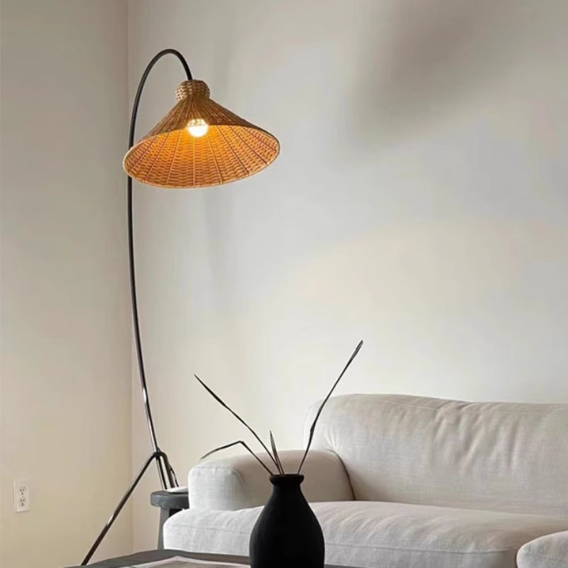 Masha Rattan Floor Lamp Retro Stand Lamp for Living Room