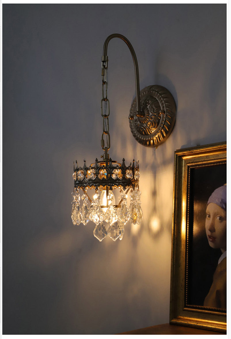 French Crown Crystal Wall Lamp