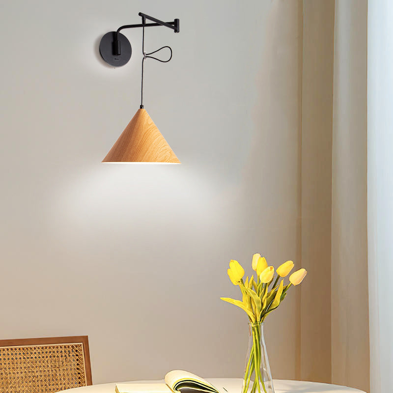 Wood Grain Conical Wall Lamp