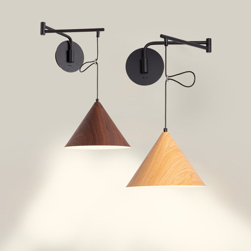 Wood Grain Conical Wall Lamp