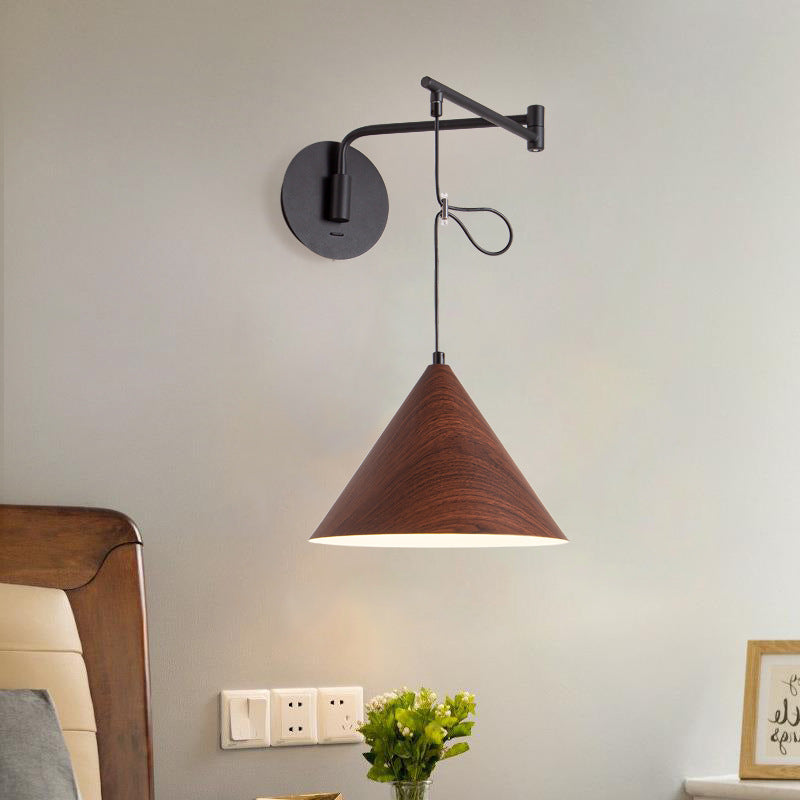 Wood Grain Conical Wall Lamp