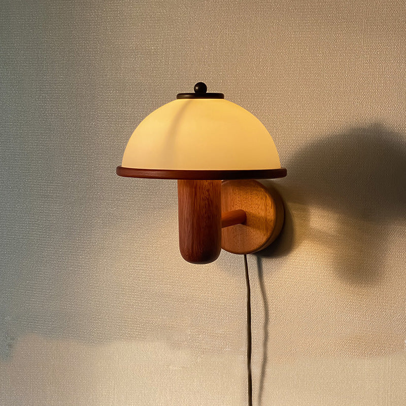 Walnut And Mushroom Wall Lamp