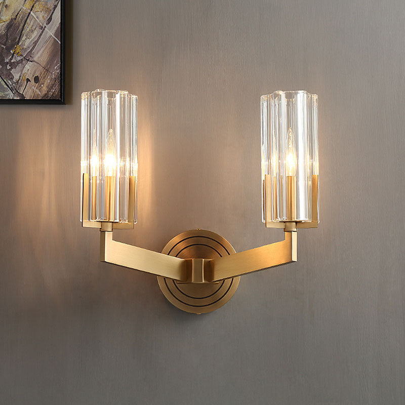 Candle Type Glass Brass Wall Lamp