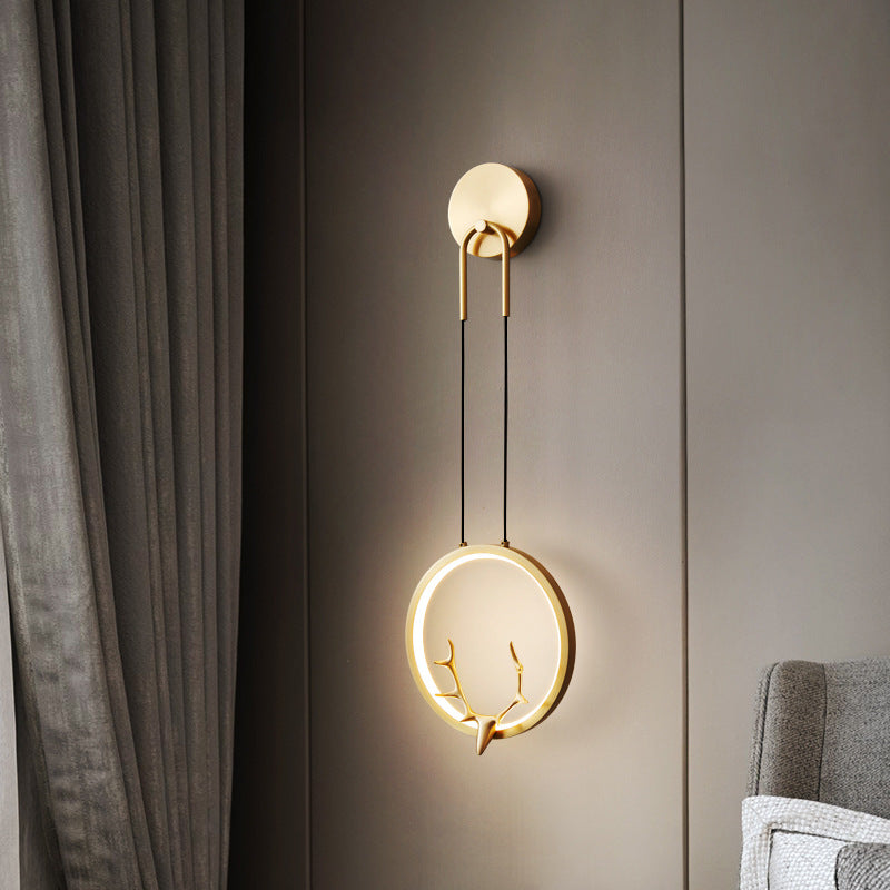 Round Golden Antler Wall Lamp