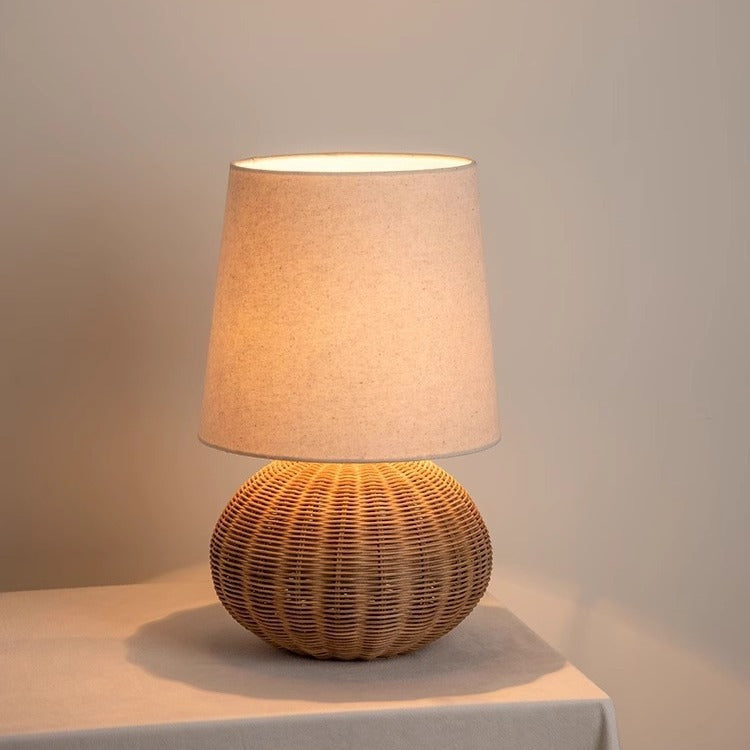 Japanese Wabi-Sabi Retro Rattan Bedside Table Lamp