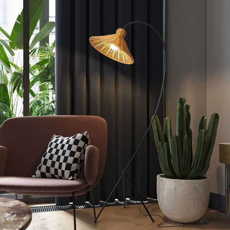 Masha Rattan Floor Lamp Retro Stand Lamp for Living Room