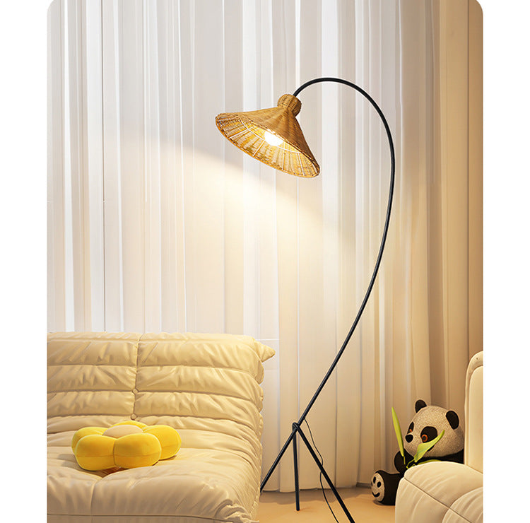 Masha Rattan Floor Lamp Retro Stand Lamp for Living Room
