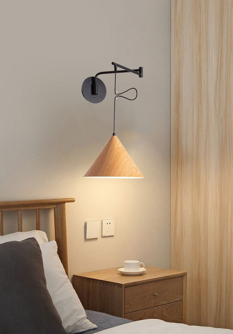 Wood Grain Conical Wall Lamp