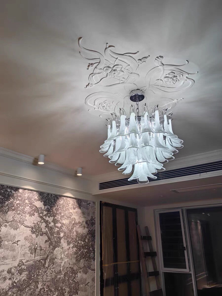 Cloudy White Glass Chandelier