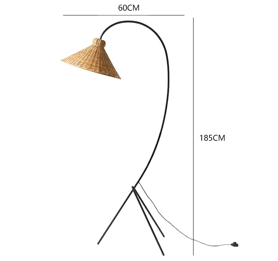 Masha Rattan Floor Lamp Retro Stand Lamp for Living Room