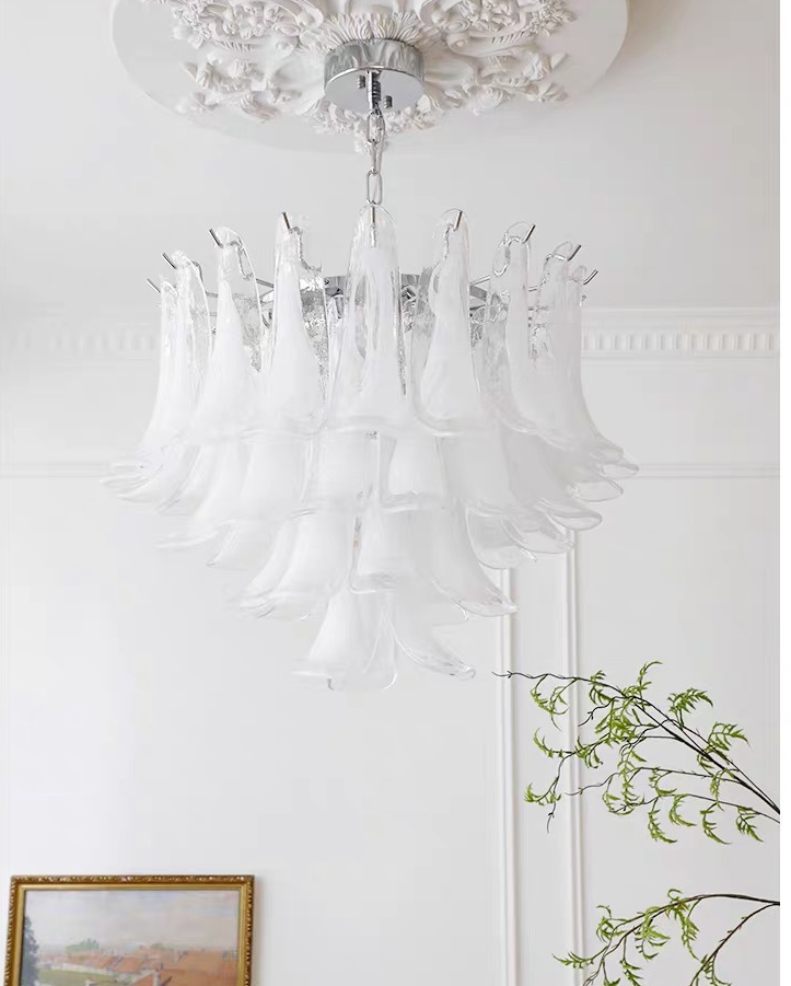 Cloudy White Glass Chandelier