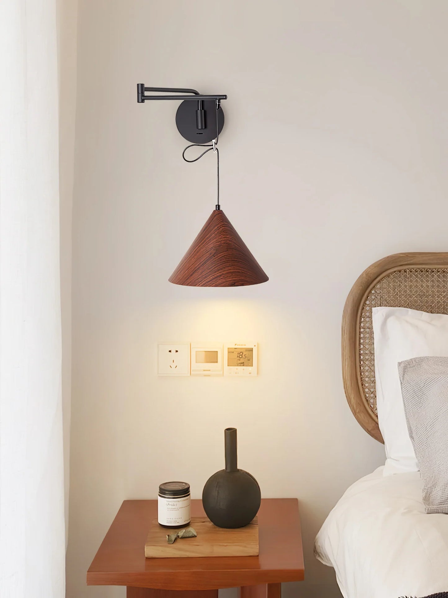 Wood Grain Conical Wall Lamp