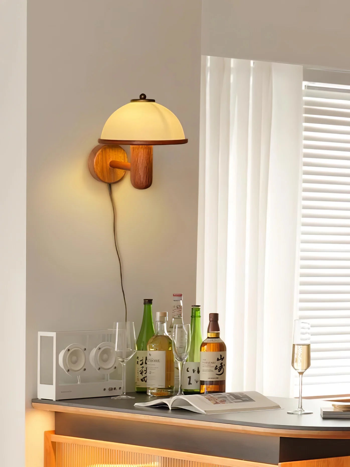 Walnut And Mushroom Wall Lamp