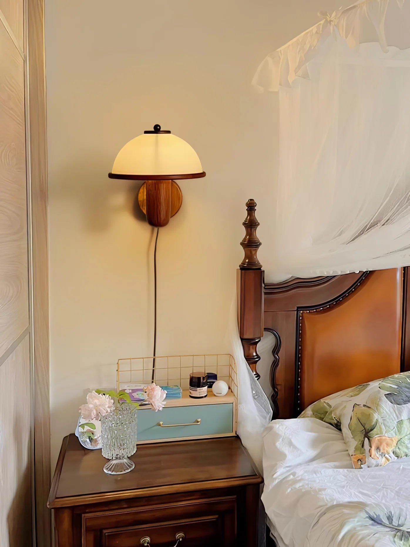 Walnut And Mushroom Wall Lamp